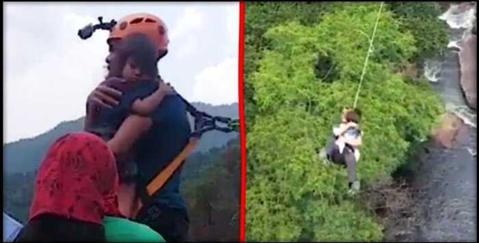 В сети раскритиковали папашу, прыгнувшего на тарзанке со своей 2-летней дочерью