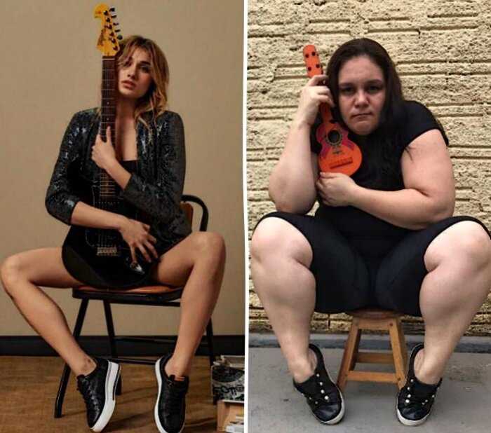 15 фото девушки, которая троллит моделей, копируя их позы в Инстаграме