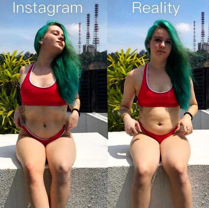 Девушка «худеет» и «толстеет» за секунду, показывая, как Инстаграм обманывает нас