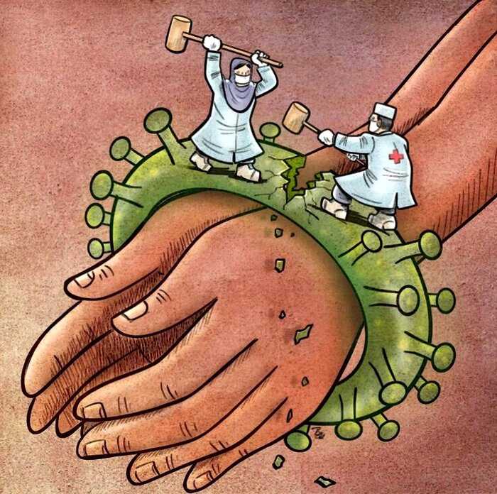 15 сильных рисунков от иранского художника о том, как врачи борются коронавирусом