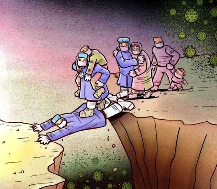 15 сильных рисунков от иранского художника о том, как врачи борются коронавирусом