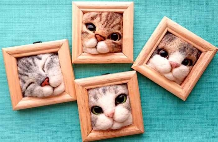 Японский художник из войлока создает портреты кошачьих мордашек, и мы уже хотим себе такую же, нет, две!