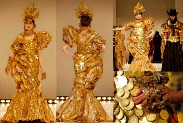 Перья павлина и золотые монеты: самые дорогие платья в мире