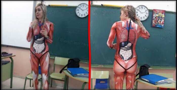 «Анатомическая мотивация»: учительница преподала урок в костюме на все тело