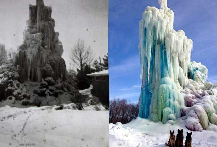 Семья отказалась от обычных ёлок и вот уже 60 лет делает красочные новогодние деревья прямо изо льда