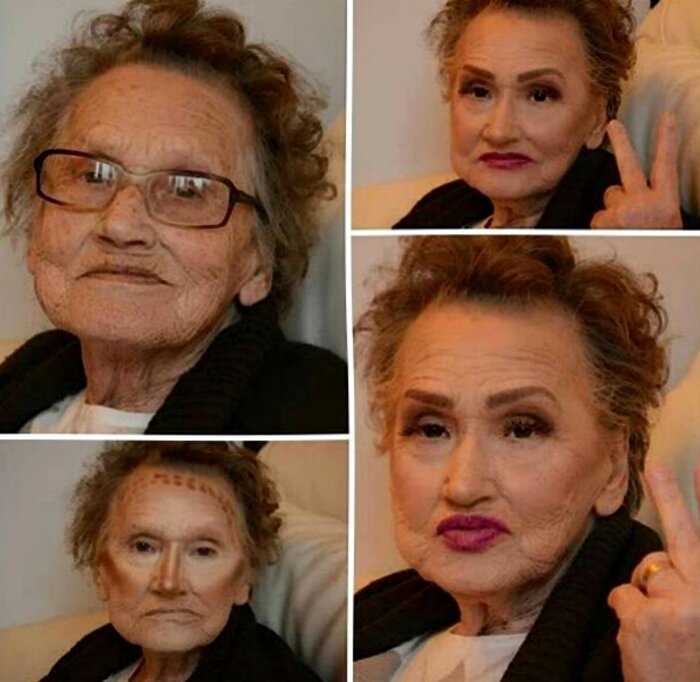 Внучка сделала макияж 80-летней бабушке и теперь бабуля интернет-звезда