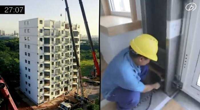 Строители возвели 10-этажный дом всего за 29 часов, и видео шокирует каждого, кто сомневается