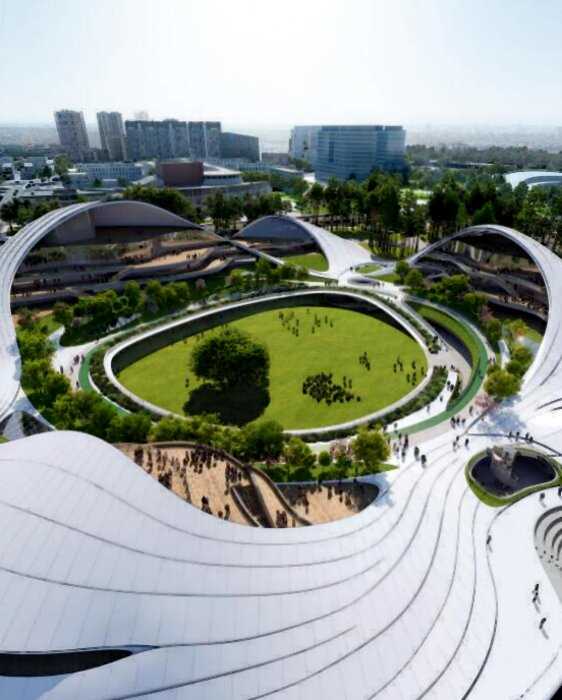 Поток воды вдохновил китайских архитекторов на создание художественного объекта в городском масштабе