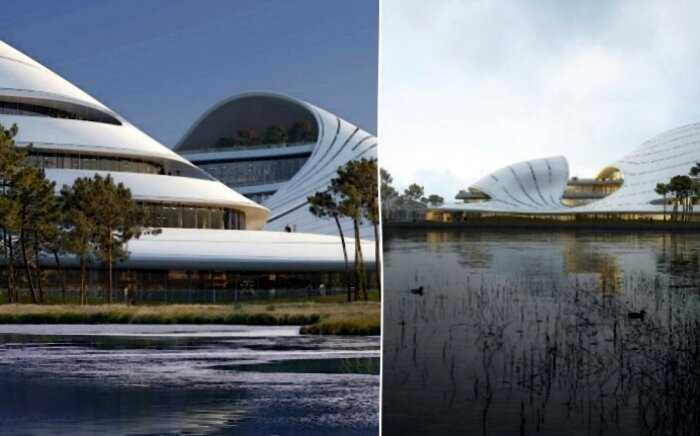 Поток воды вдохновил китайских архитекторов на создание художественного объекта в городском масштабе