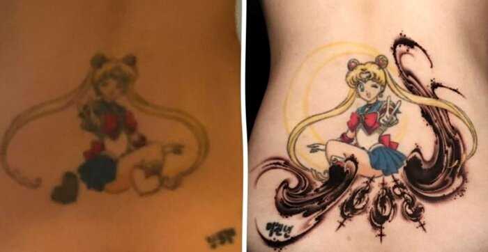 17 ярких примеров того, как мастера дали старым татуировкам новую жизнь, сделав их намного круче