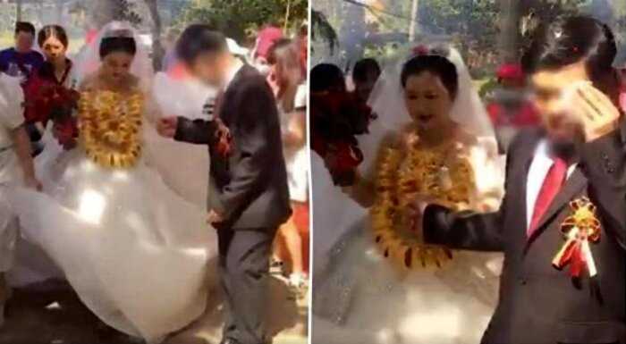 В Китае невеста не смогла ходить из-за веса золотых украшений