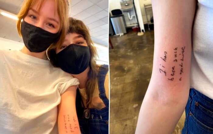 Две сестры сделали тату со словами из последней записки их отца и растрогали весь интернет