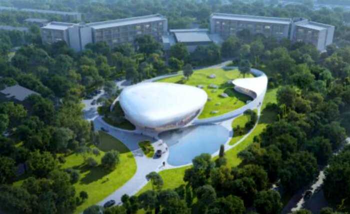 В Китае идет строительство футуристического центра, напоминающего «облако, плывущее в лесу»