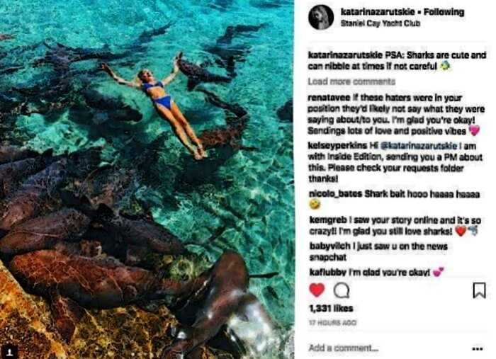 Девушку укусила акула, когда та позировала в море ради фотографий для соцсетей!